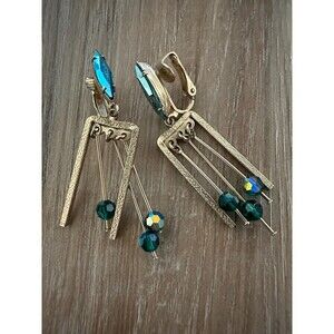 VTG Lewis Segal Clip On Peacock Irredescent Color  Earrings. Signed